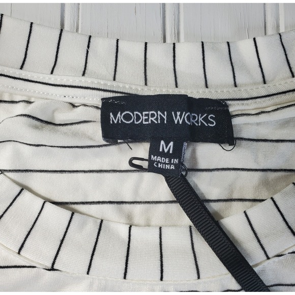 Modern Works Womens Sleeveless Blouse Black White Stripe Shirt Top NWT Medium M - Picture 2 of 9